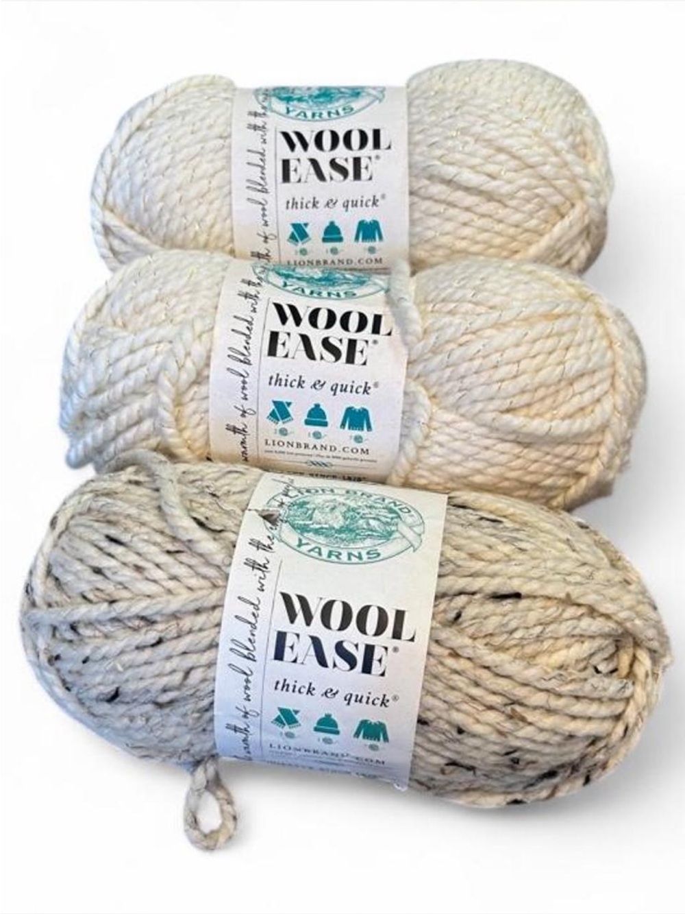 Lion Brand |  Wool-Ease Thick & Quick Yarn - Cream & Oatmeal Speckle